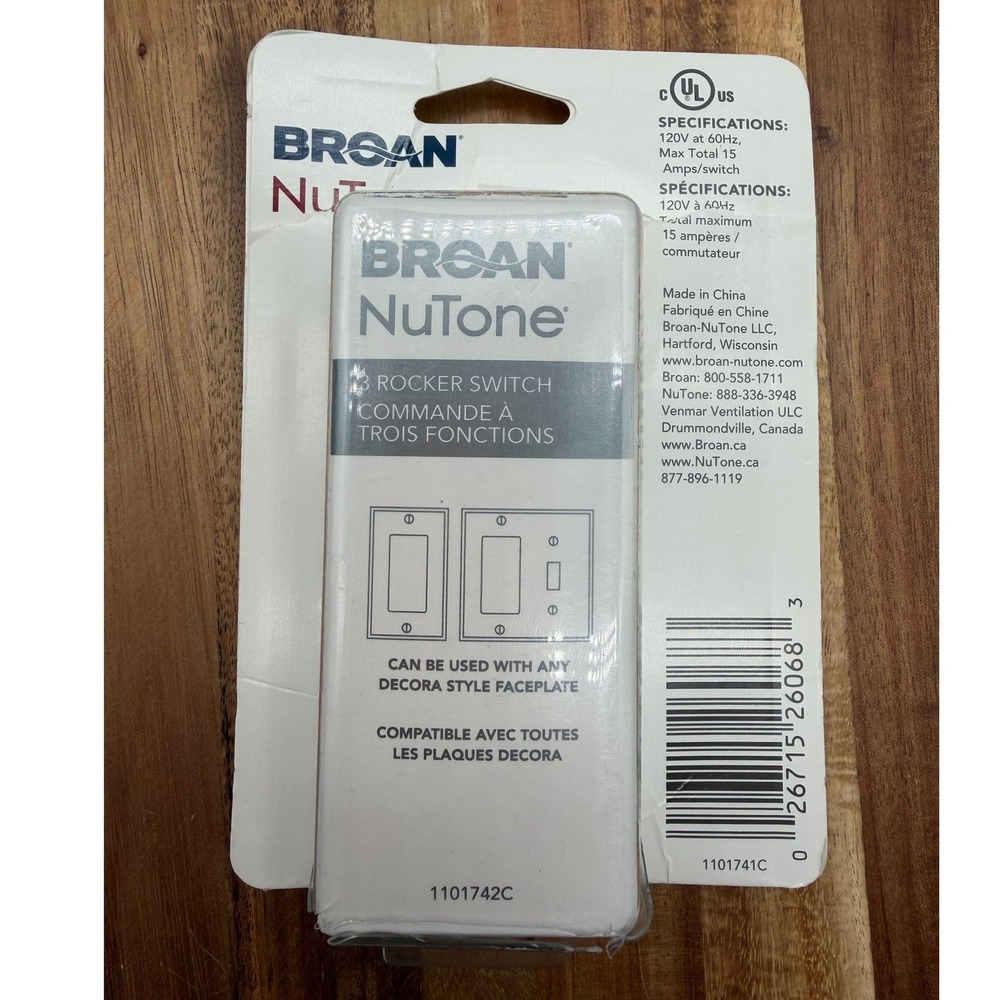Broan-NuTone P3RW 3-Rocker Switch White Triple Control for Ventilation Fan 15A